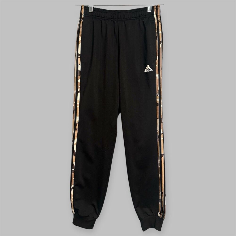 Adidas Pants Mens Small Black Camo Joggers Performance Tricot 3 Stripe Casual
